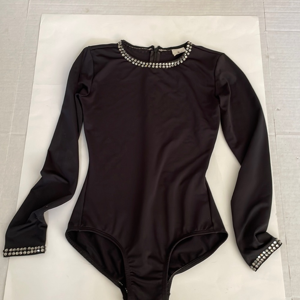 Body wrappers black leotard Swarovski rhinestones size M